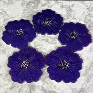 Floral Handmade Epoxy Resin Coasters Set Of 5 Purple READ